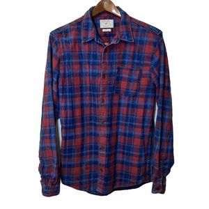 Zara Man Denim Collection Slim Fit Medium Red Blue Plaid Button Up Shirt